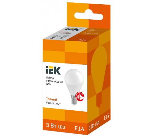 Лампа светодиодная LED 3Вт Е14 220В 3000К G45 шар  LLE-G45-3-230-30-E14  IEK