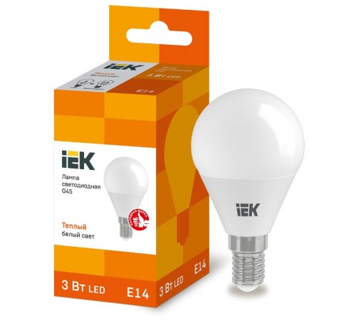 Лампа светодиодная LED 3Вт Е14 220В 3000К G45 шар  LLE-G45-3-230-30-E14  IEK