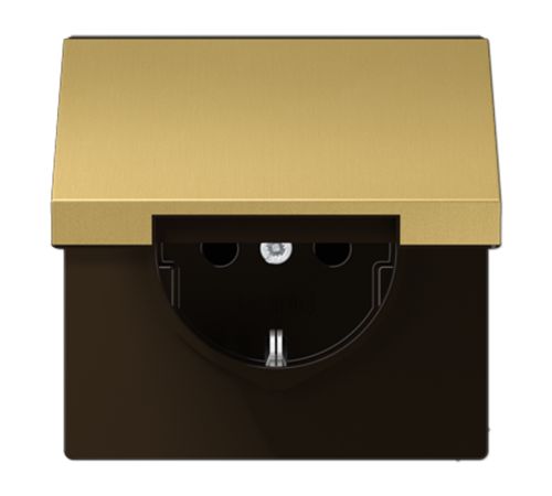 Штепсельная розетка SCHUKO 16А / 250В с подпружиненной откидной крышкой, пружинные зажимы; металл; латунь classic; Messing  ME1520KLC  Jung