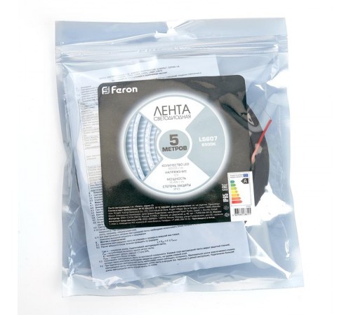 Лента светодиодная LS607/ 60SMD(5050)/м 14.4Вт/м 12V 5000*10*3.0мм 6500К, IP65  27652  FERON