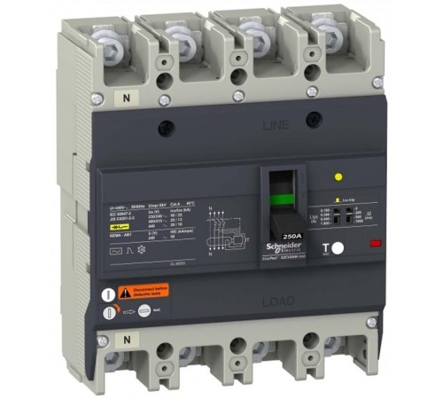 Автоматический выключатель с дифференциальной защитой 25кA 415В 4P 3Т 125А EasyPact EZC  EZCV250N4125  Schneider Electric