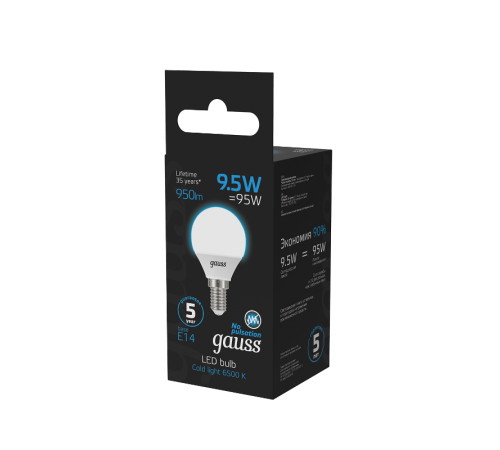 Лампа светодиодная Шар 9.5W 950lm 6500K E14 LED 1/10/100  105101310  Gauss