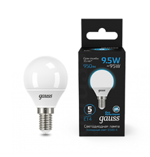 Лампа светодиодная Шар 9.5W 950lm 6500K E14 LED 1/10/100  105101310  Gauss