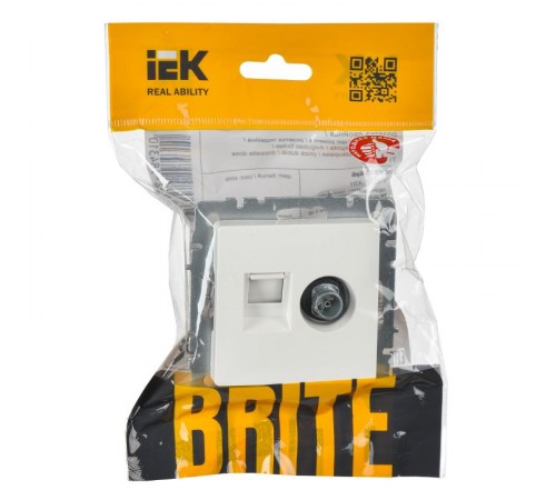 BRITE Розетка двойная TV+RJ45 кат.5E РТВ/РК12-БрБ белый  BR-AK20-1-K01  IEK