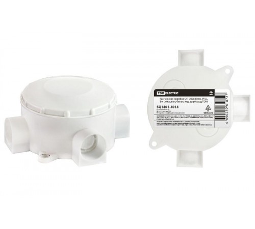 Коробка распределительная о/п D80х35мм, IP42, 3-х рожковая, белая, инд. штрихкод  SQ1401-4014  TDM