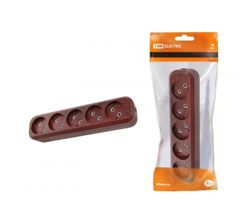 Колодка розеточная 5 гнезд 2П б/з 10А 250В "Эко" (бук)   SQ1806-0067  TDM