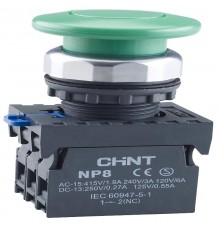 Кнопка управления "Грибок" 60мм NP8-01M/23 без подсветки, самовозв., зелен., 1НЗ, IP65 (R)  578654  CHINT