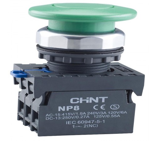 Кнопка управления "Грибок" 60мм NP8-10M/23 без подсветки, самовозв., зелен., 1НО, IP65 (R)  578656  CHINT