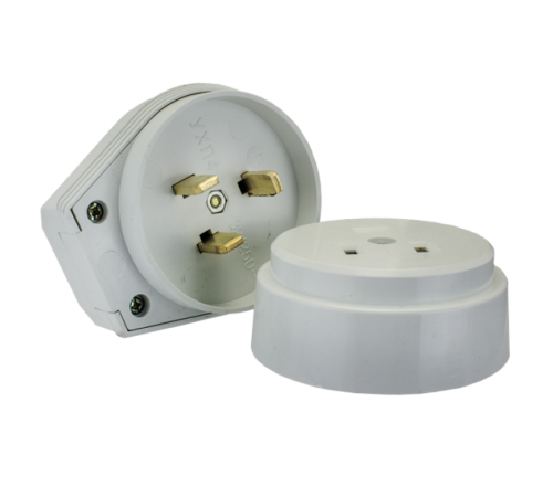 Разъем РШ-ВШ 32А 250В 2P+PE (ОУ) пластиковый бел. EKF PROxima  AS-250-O-01  EKF