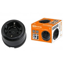 Розетка фарфоровая 2П+З 16А 250В черная "Болонь"  SQ1820-0008  TDM