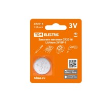 Элемент питания CR2016 Lithium 3V BP-1  SQ1702-0097  TDM