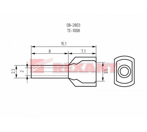 Наконечник штыревой втулочный изолированный F-8 мм 2х1 мм (НШВи(2) 1.0-8/НГи2 1,0-8) красный  08-2803  REXANT