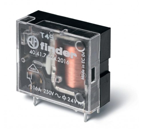 Миниатюрное универсальное электромеханическое реле; монтаж на печатную плату; выводы с шагом 3.5мм; 1CO 10A; контакты AgCdO  404170122000  Finder