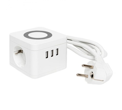 Удлинитель "Куб" 2 гнезда 3USB 2,4А+зарядное устройство 1,3 метра 1мм2  UBA-CUB-3-WC  EKF