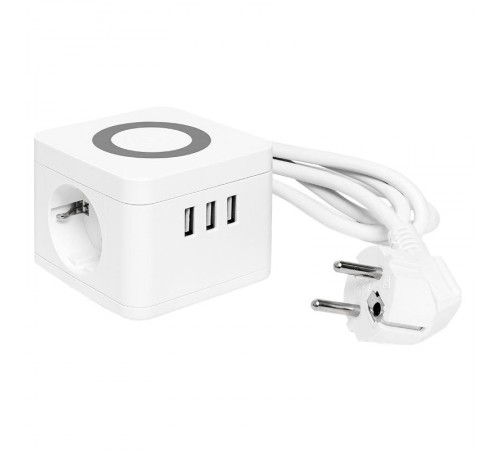 Удлинитель "Куб" 2 гнезда 3USB 2,4А+зарядное устройство 1,3 метра 1мм2  UBA-CUB-3-WC  EKF