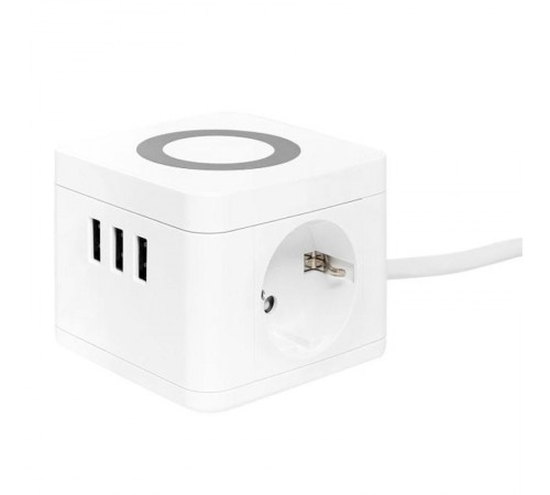 Удлинитель "Куб" 2 гнезда 3USB 2,4А+зарядное устройство 1,3 метра 1мм2  UBA-CUB-3-WC  EKF