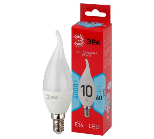 Лампа светодиодная LED BXS-10W-840-E14 R (диод, свеча на ветру, 10Вт, нейтр, E14)  Б0051849  ЭРА