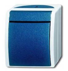 Кнопка 1-клавишная, 1-полюсная, с N-клеммой, IP44, для открытого монтажа, серия ocean, цвет серый/сине-зелёный  1484-0-0382   2CKA001484A0382  ABB