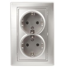 1-205-03 Intro Розетка 2X2P+E Schuko, 16А-250В, IP20, СУ, Plano, алюминий  Б0030070  Intro