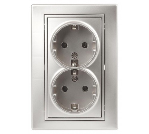 Розетка Intro Plano 1-205-03 с заземлением двойная 2X2P+E Schuko, 16А-250В, IP20, СУ, алюминий  Б0053917  Intro
