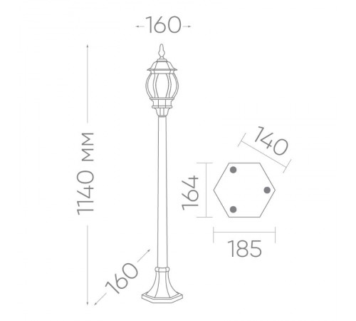 Светильник садово-парковый 8110 столб 100W E27 230V, черный  11106  Feron