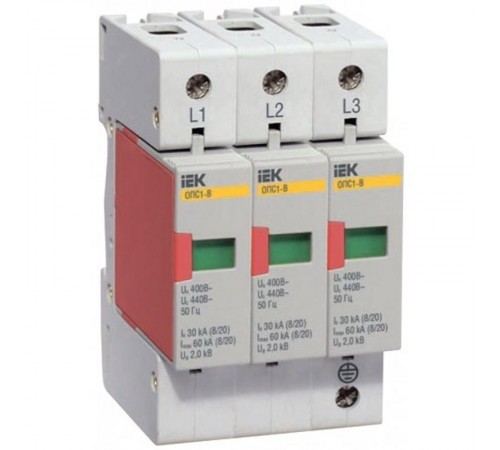 Ограничитель импульсного перенапряжения ОПС1-B 3Р In=30kA Un=400B Im=60kA  MOP20-3-B  IEK