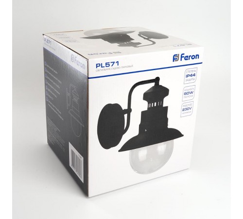 Светильник садово-парковый PL571 на стену вниз 60W 230V E27, черный  11597  Feron