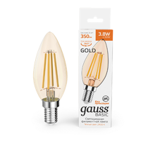 Лампа светодиодная   Basic Filament Свеча 3,8W 350lm 2400К Е14 golden LED 1/10/50  1037154  Gauss