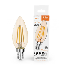 Лампа светодиодная   Basic Filament Свеча 3,8W 350lm 2400К Е14 golden LED 1/10/50  1037154  Gauss