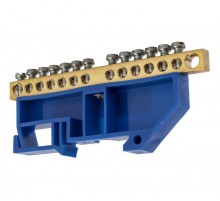 Шина "N" нулевая 6х9мм 14/1 (14 групп/крепеж по центру) с изолятором на DIN-рейку (20 шт/уп)  PR08.28955  Промрукав