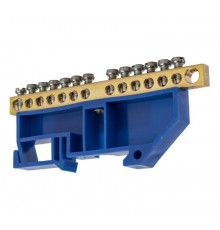 Шина "N" нулевая 8х12мм 14/1 (14 групп/крепеж по центру) с изолятором на DIN-рейку (20 шт/уп)  PR08.28966  Промрукав