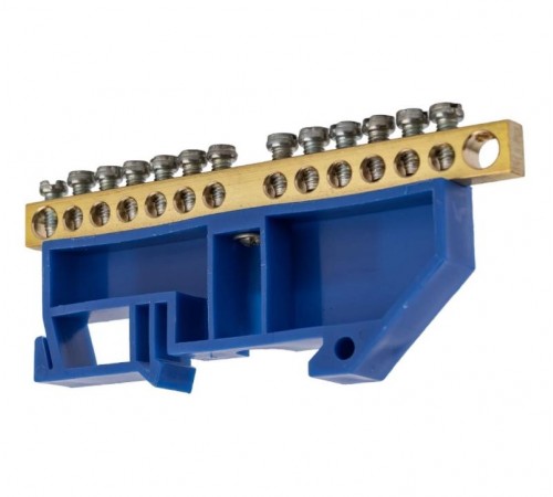 Шина "N" нулевая 6х9мм 14/1 (14 групп/крепеж по центру) с изолятором на DIN-рейку (20 шт/уп)  PR08.28955  Промрукав