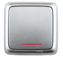 Выключатель открытой установки, одноклавишный, с индикацией, цвет серебро  ВА10-112-06  HEGEL