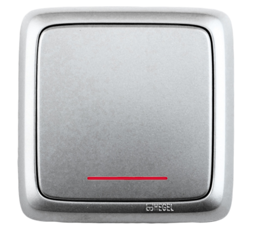 Выключатель открытой установки, одноклавишный, с индикацией, цвет серебро  ВА10-112-06  HEGEL