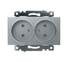 Розетка 2-местная с защитной шторкой (механизм) б/з, 250В, 10А, серия Катрин, GLS10-7113-03, серебро  39583  STEKKER