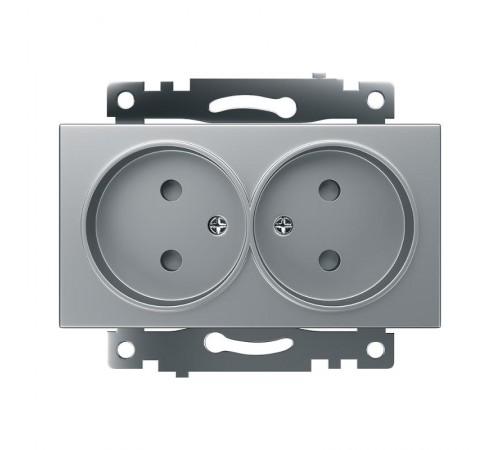 Розетка 2-местная с защитной шторкой (механизм) б/з, 250В, 10А, серия Катрин, GLS10-7113-03, серебро  39583  STEKKER