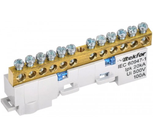 TEKFOR Шина N "ноль" неизолированная на универсальном держателе 6х9-12-С  TF-NN10-12-DL-K07  IEK