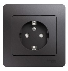 Glossa Графит Розетка с заземлением со шторками (в сборе)  GSL001344  SE