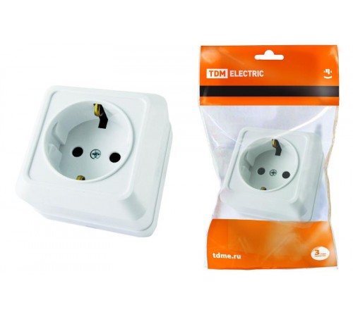 Розетка 2П+3 открытой установки IP20 16А 250В (керамика) белая "Ладога"  SQ1801-0111  TDM