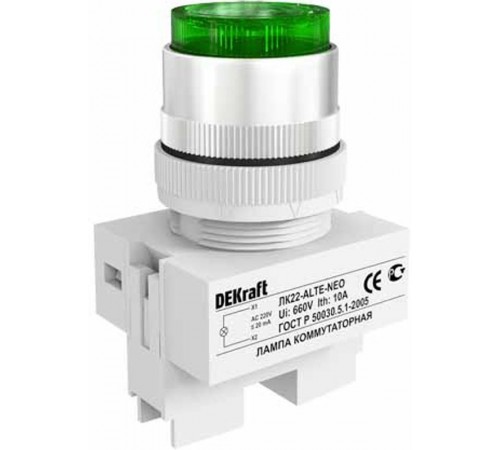 Лампа комм. ALTE 22 мм Цвет:ЗЕЛЕНЫЙ неон 220В ЛK-22  25007DEK  DEKraft