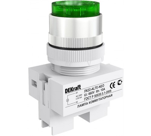 Лампа комм. ALTE 22 мм Цвет:ЗЕЛЕНЫЙ неон 220В ЛK-22  25007DEK  DEKraft