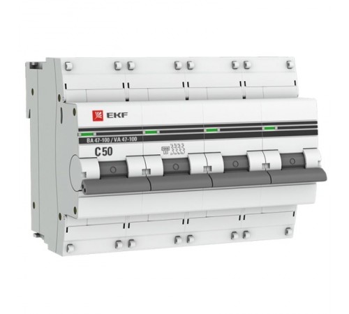 Выключатель автоматический четырехполюсный ВА 47-100 50А C 10кА PROxima  mcb47100-4-50C-pro  EKF