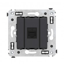 Компьютерная розетка RJ-45 без шторки в стену, кат.5е одинарная, "Avanti", "Черный матовый"  4412663  DKC