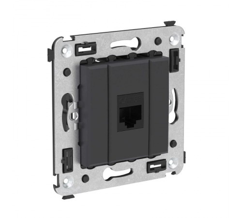 Компьютерная розетка RJ-45 без шторки в стену, кат.5е одинарная, "Avanti", "Черный матовый"  4412663  DKC