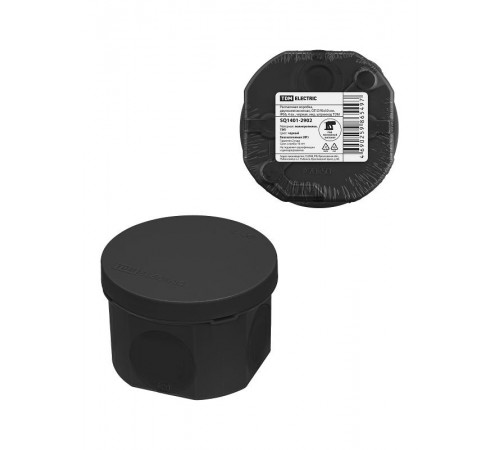 Коробка распаячная, двухкомпонентная, ОП D70х50 мм, IP66, 4 вх., черная, инд. штрихкод  SQ1401-2902  TDM