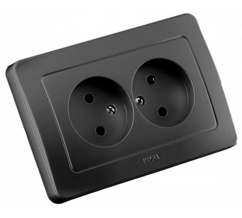 Розетка скрытой установки, двухместная, цвет черный  РС16-341-08  HEGEL