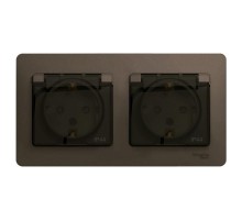 Glossa Шоколад Розетка 2-ая с з/к, со шторками (в сборе), IP44  GSL000847  SE