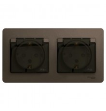 Glossa Шоколад Розетка 2-ая с з/к, со шторками (в сборе), IP44  GSL000847  SE