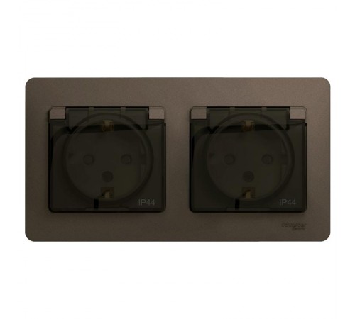 Glossa Шоколад Розетка 2-ая с з/к, со шторками (в сборе), IP44  GSL000847  SE