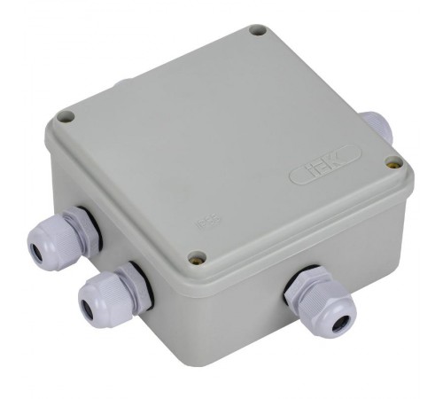 Коробка распределительная КМ41330 для о/п 100х100х50 мм IP55 (RAL7035, гермовводы PG9 5 шт)  UKO10-100-100-050-K51-55  IEK